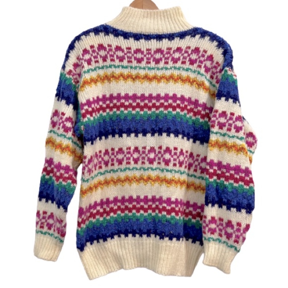 Vintage Ski Sweater Design Zone 1989 Multicolored Patterned Stripe Mock Turtle
